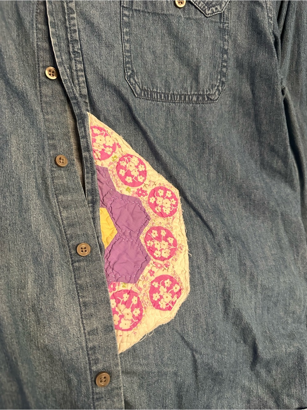 Repurposed Jean shirt with quilt patches. - Picture 2 of 4